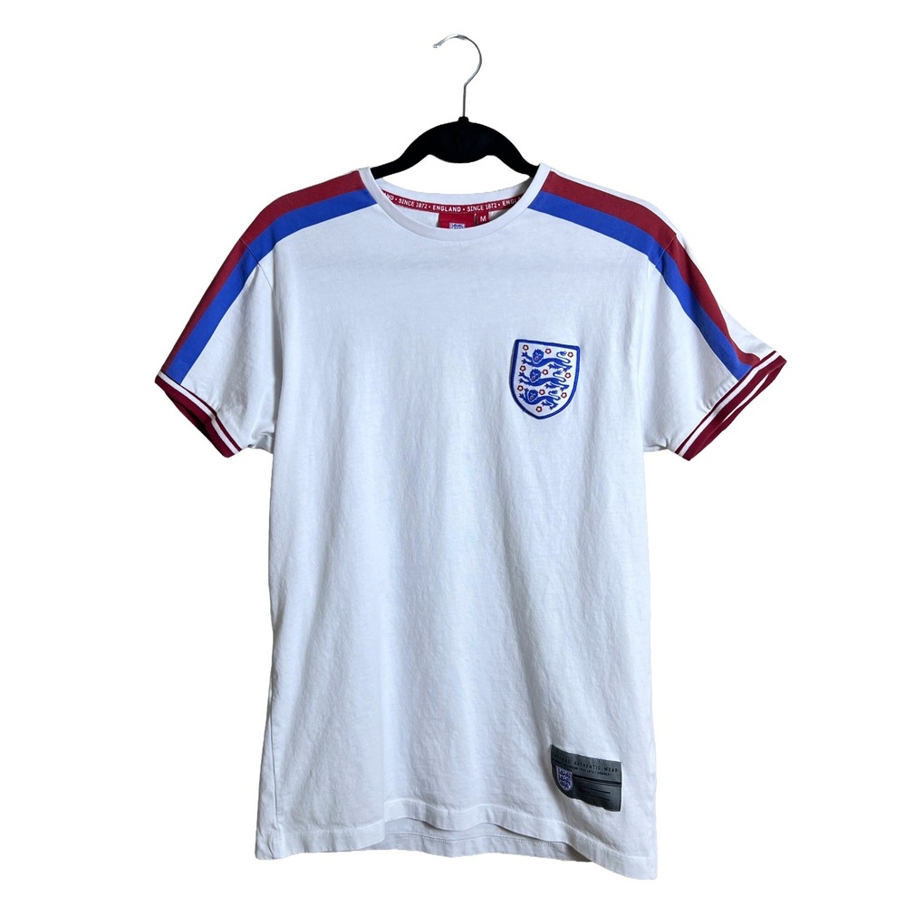 Primark Shirt Medium White England Football Graphic Tee Three Lions Ringer